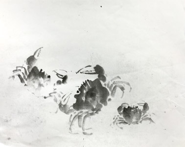 岐阜の美術教室 受講生による作品 海辺のカニを墨絵で描く