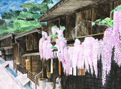 水彩で描いた風景画。この作品は岐阜県ユネスコ協会会員賞を受賞しました。