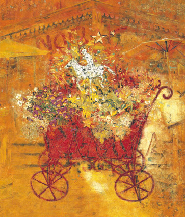 日本画家 木村友彦の作品「庭の花車」